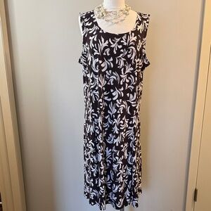Susan Graver Brown & White Sleeveless Maxi Dress with Leaf Print